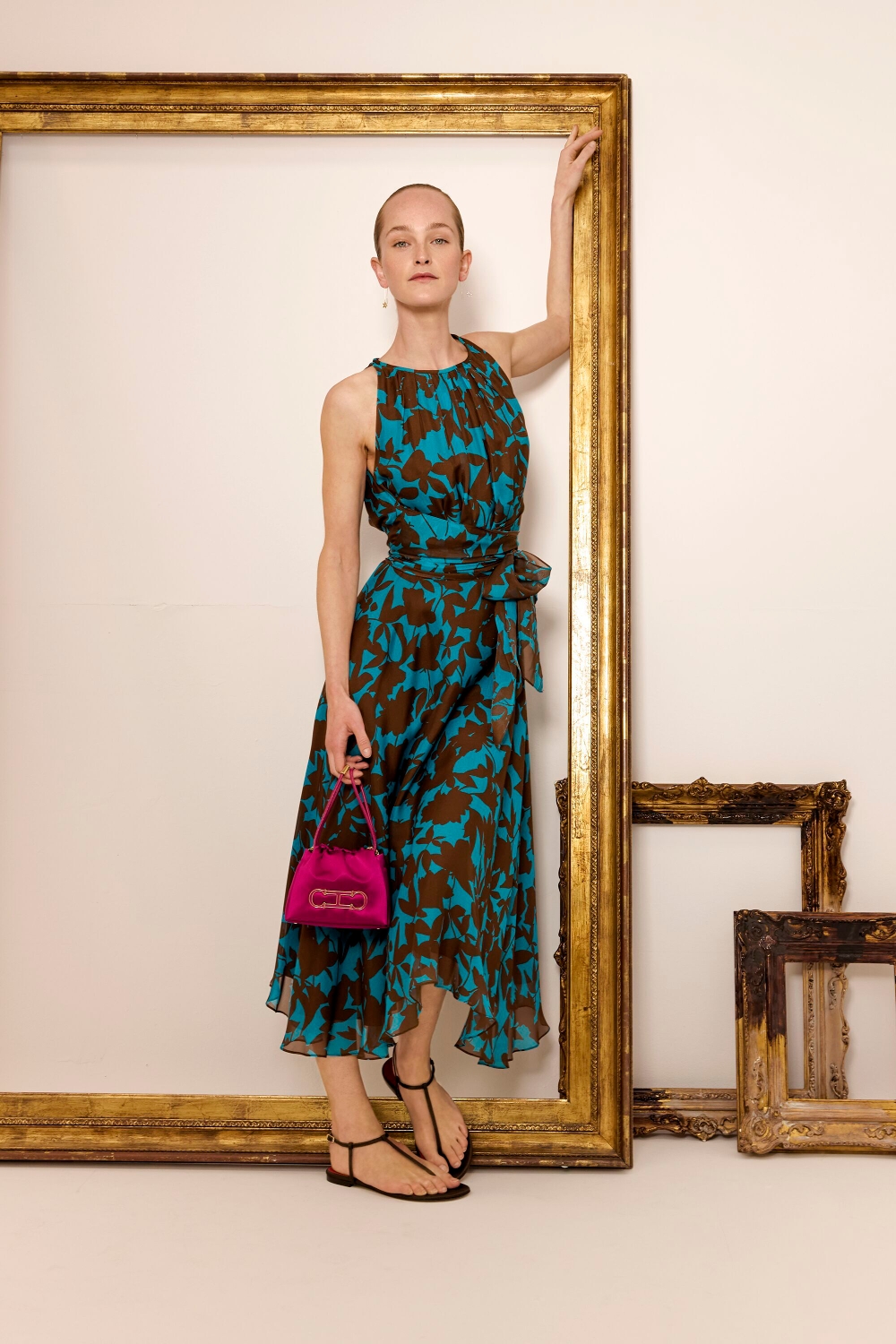 PRINT SILK CHIFFON HALTER DRESS