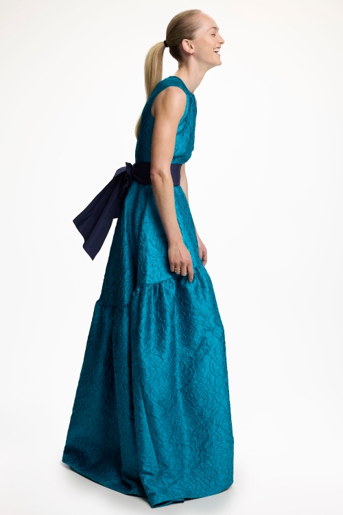 selena gomez in blue dress Carolina Herrera Embroidered Midi Dress main image 0