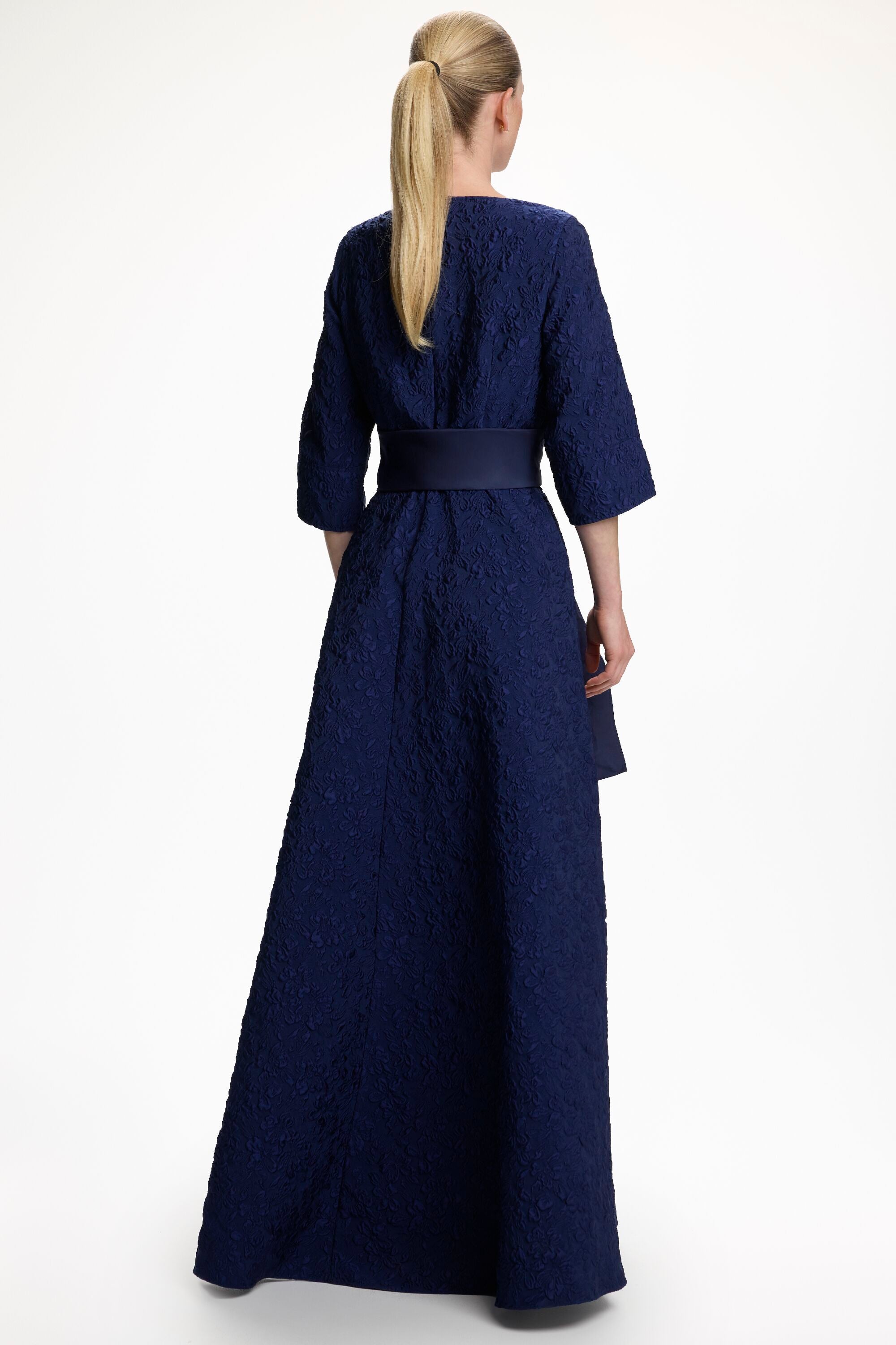 navy blue brocade dress Malikah Feather Brocade Dress Set Navy Blue