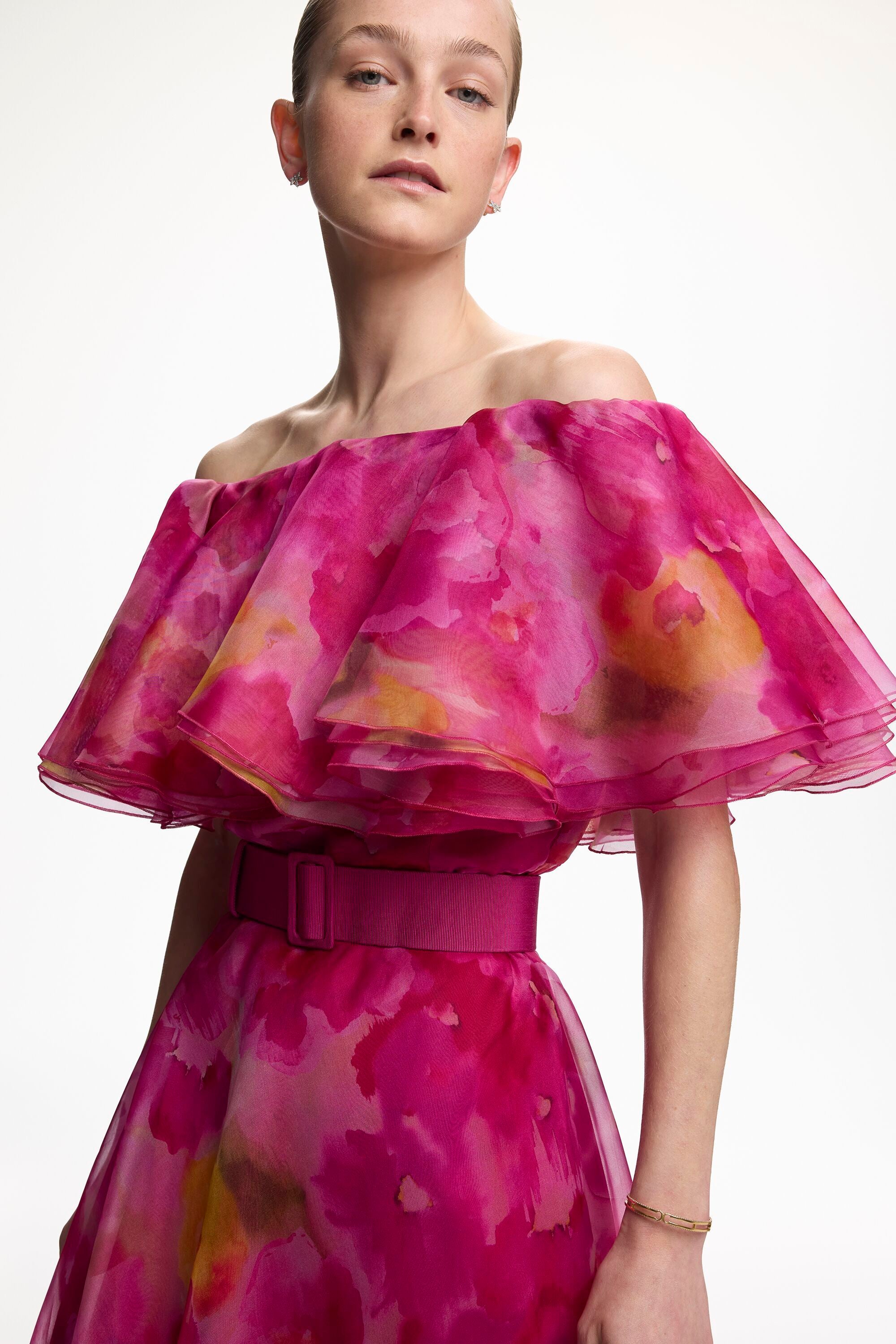 silk organza cocktail dress Print pink/multicolor Mini dress Color:White Pink Flower Blues and Royals - F26_Carryover style bodice