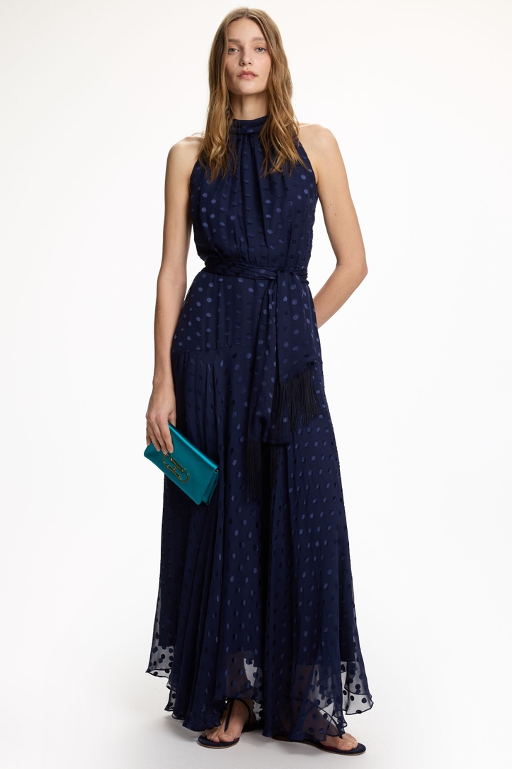 Fil Coupé Midi Halter Dress with Polka Dots