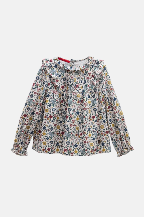 PRINT POPLIN BLOUSE WITH FLOUNCES
