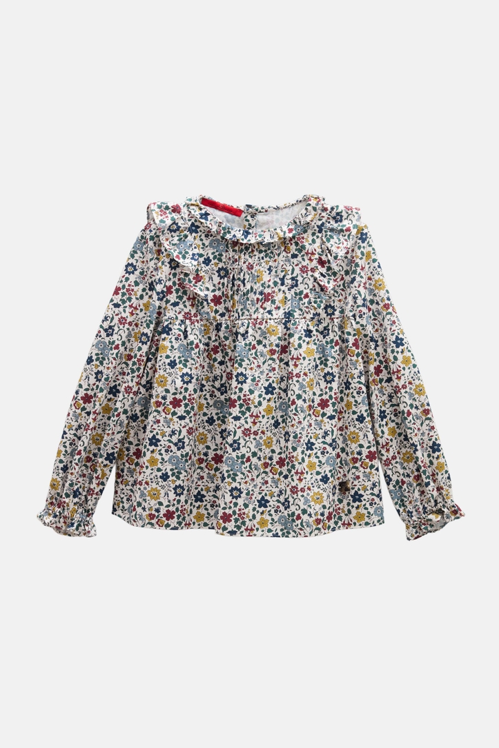 Print Poplin Blouse with Flounces