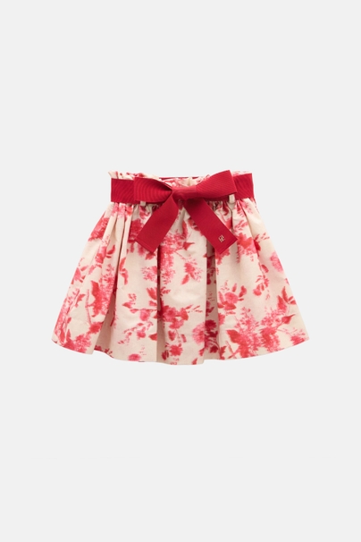 Jasmine Sonata Print Poplin Flared Skirt - BEIGE/PINK