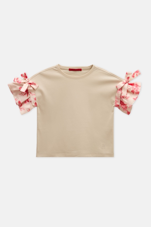T-SHIRT WITH PRINT RUFFLES AND BOWS