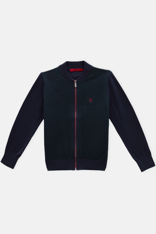 COTTON BOMBER-COLLAR CARDIGAN