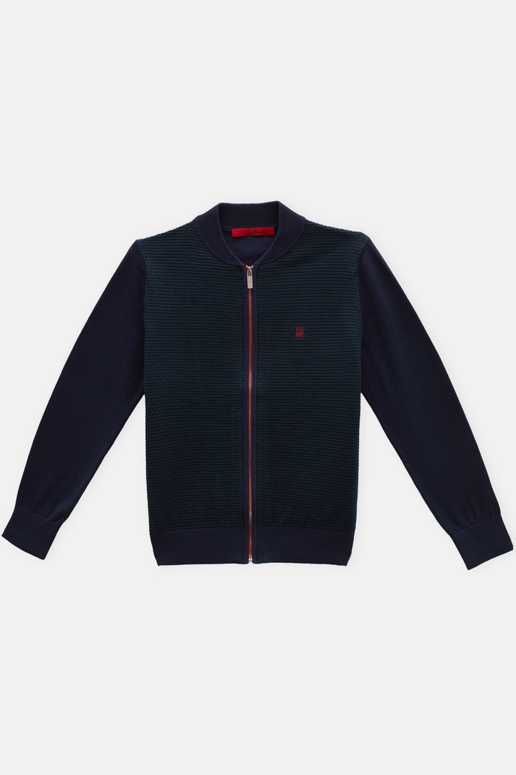 Cotton Bomber-Collar Cardigan