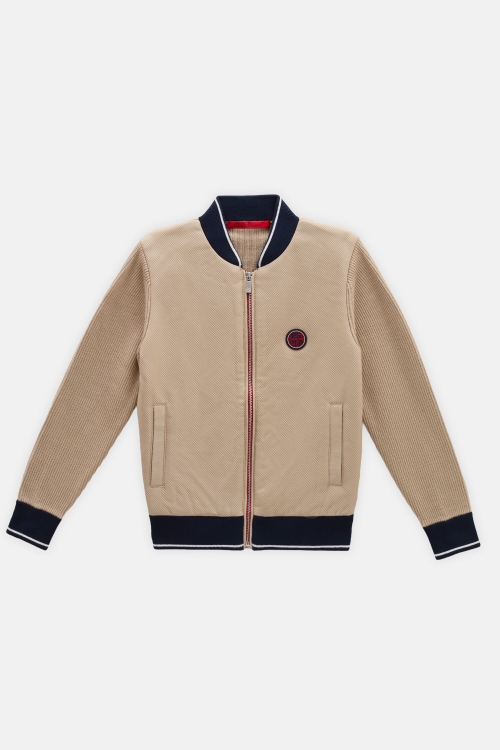 KNIT AND NYLON BOMBER JACKET