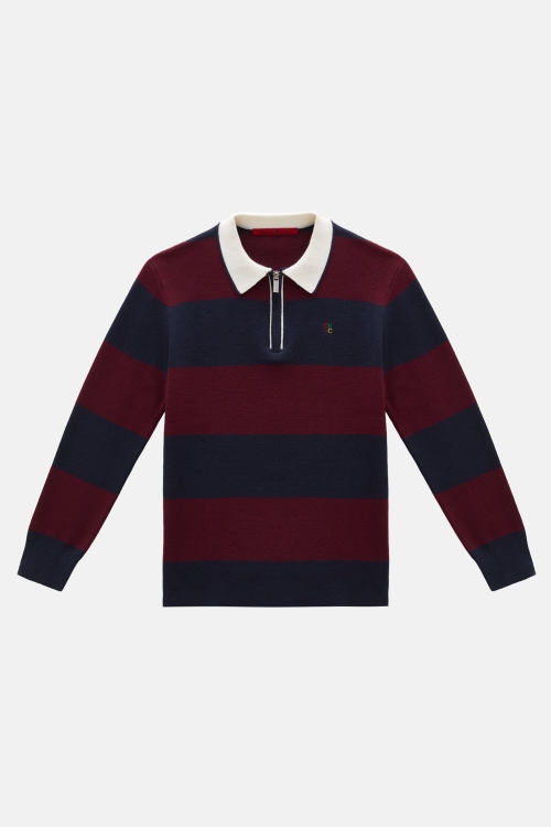 STRIPED KNIT HALF-ZIP POLO SHIRT