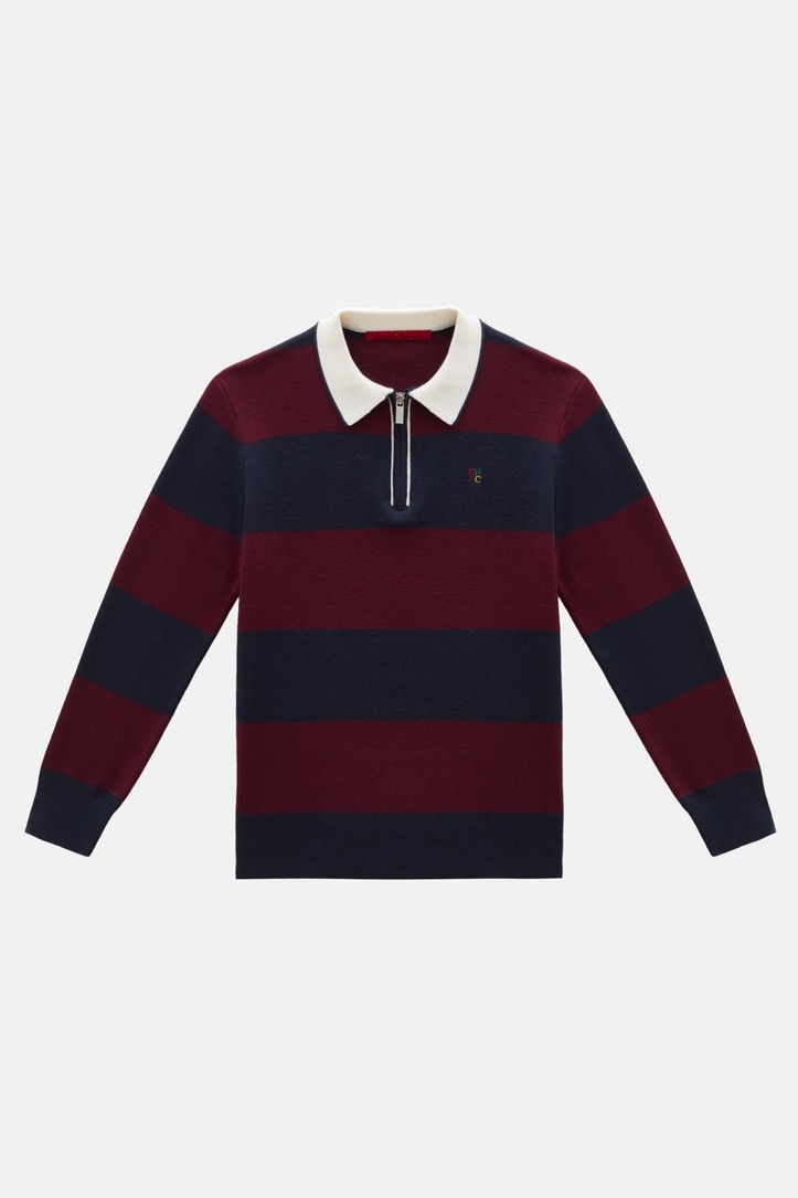 Striped Knit Half-Zip Polo Shirt