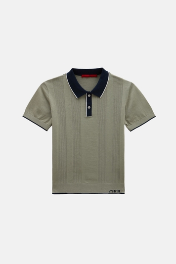Rib Knit Polo Shirt
