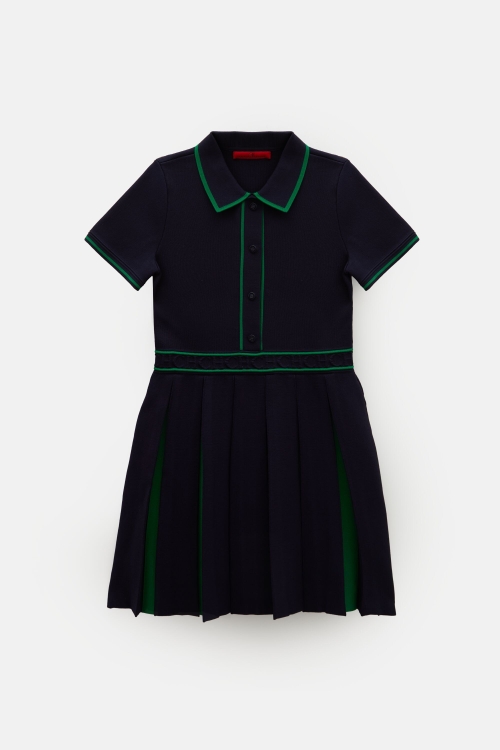 PLEATED KNIT POLO DRESS