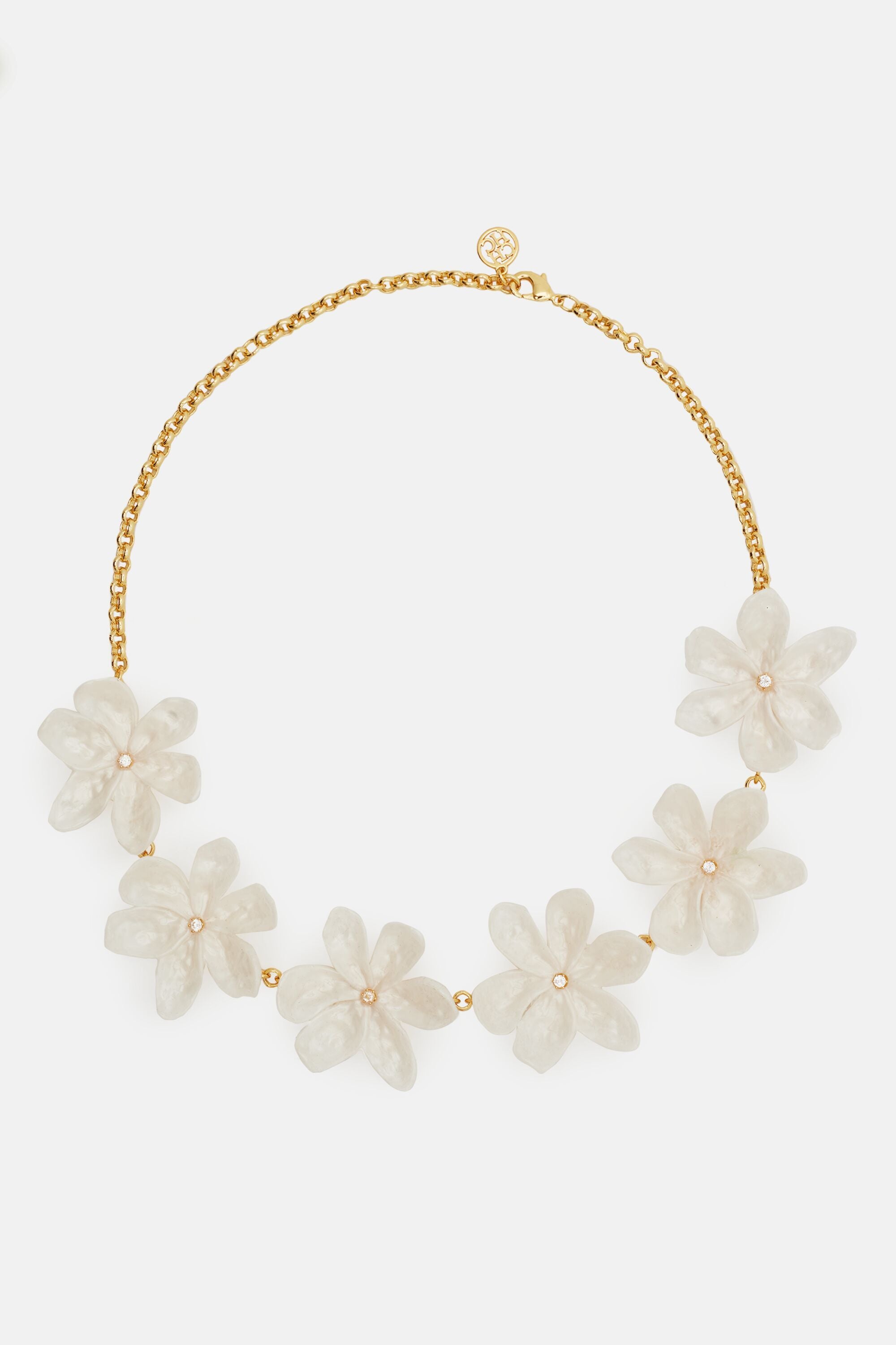 White Mother of Pearl Flower Necklace silver yellow gold – ADORNIA