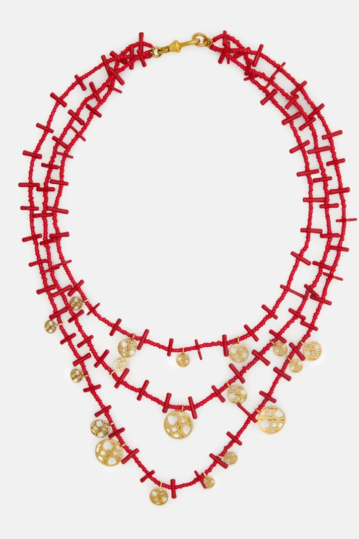 Signet Coral Necklace with Beads