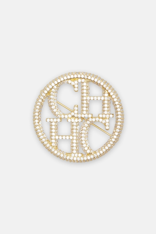 SIGNET DIAMOND BROOCH WITH CRYSTAL