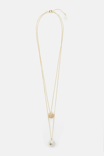 Jasmine Biznaga Audrey Necklace with Pearl and Crystal - GOLD