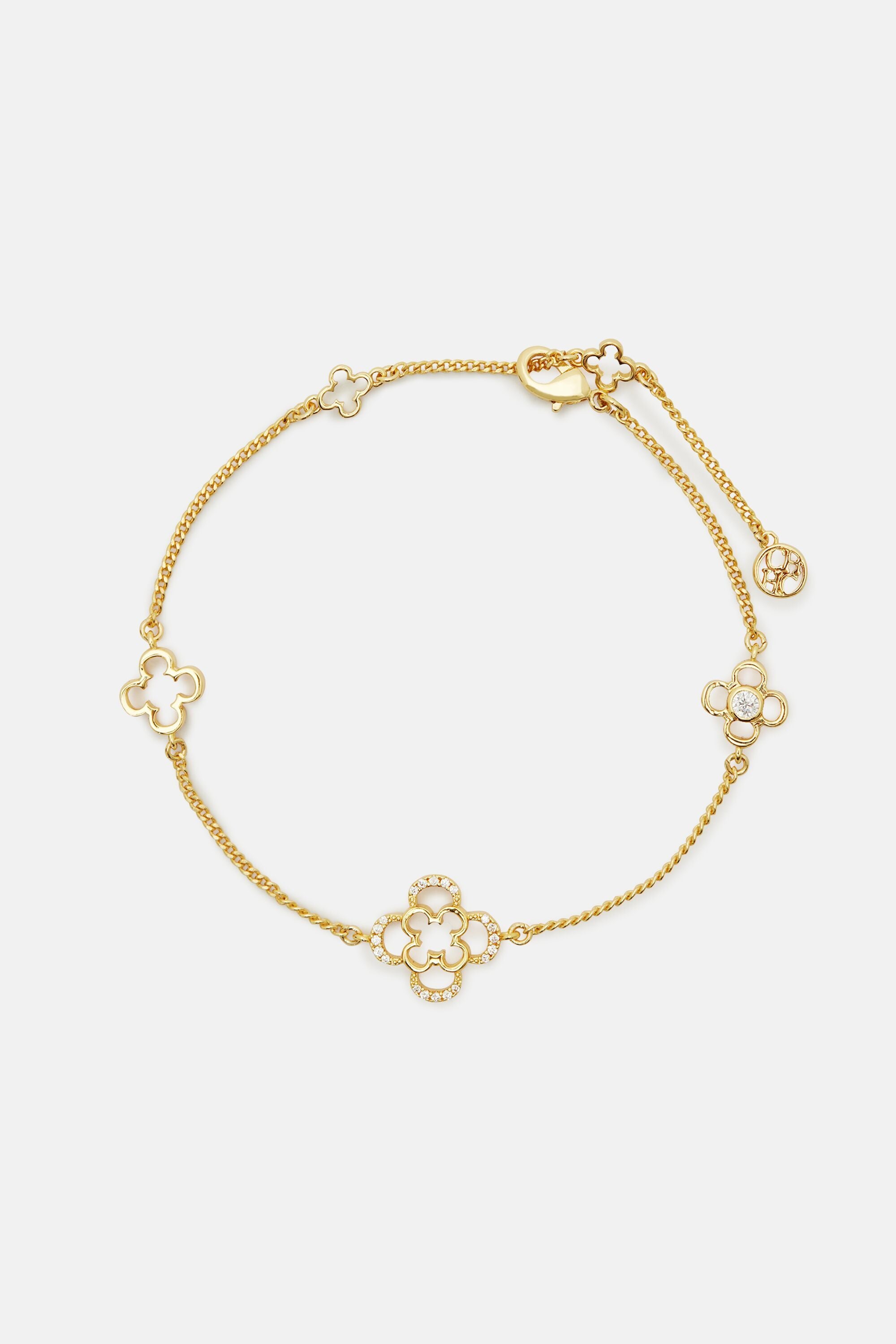 Pre-owned Ch Carolina Herrera Logo Charm Gold Tone Bracelet | ModeSens