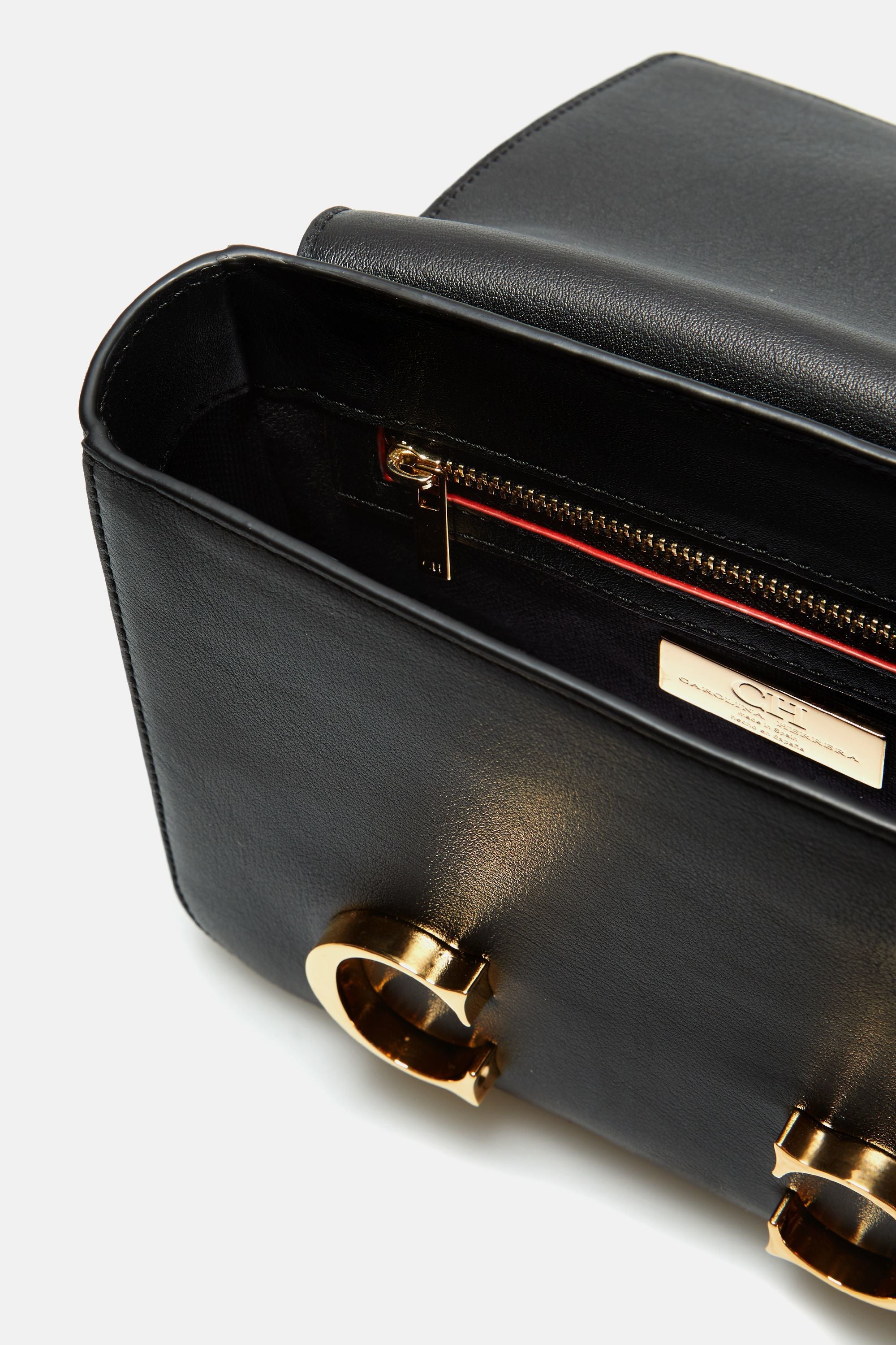 CH Carolina Herrera Black Leather Medium Initials Insignia Shoulder Bag