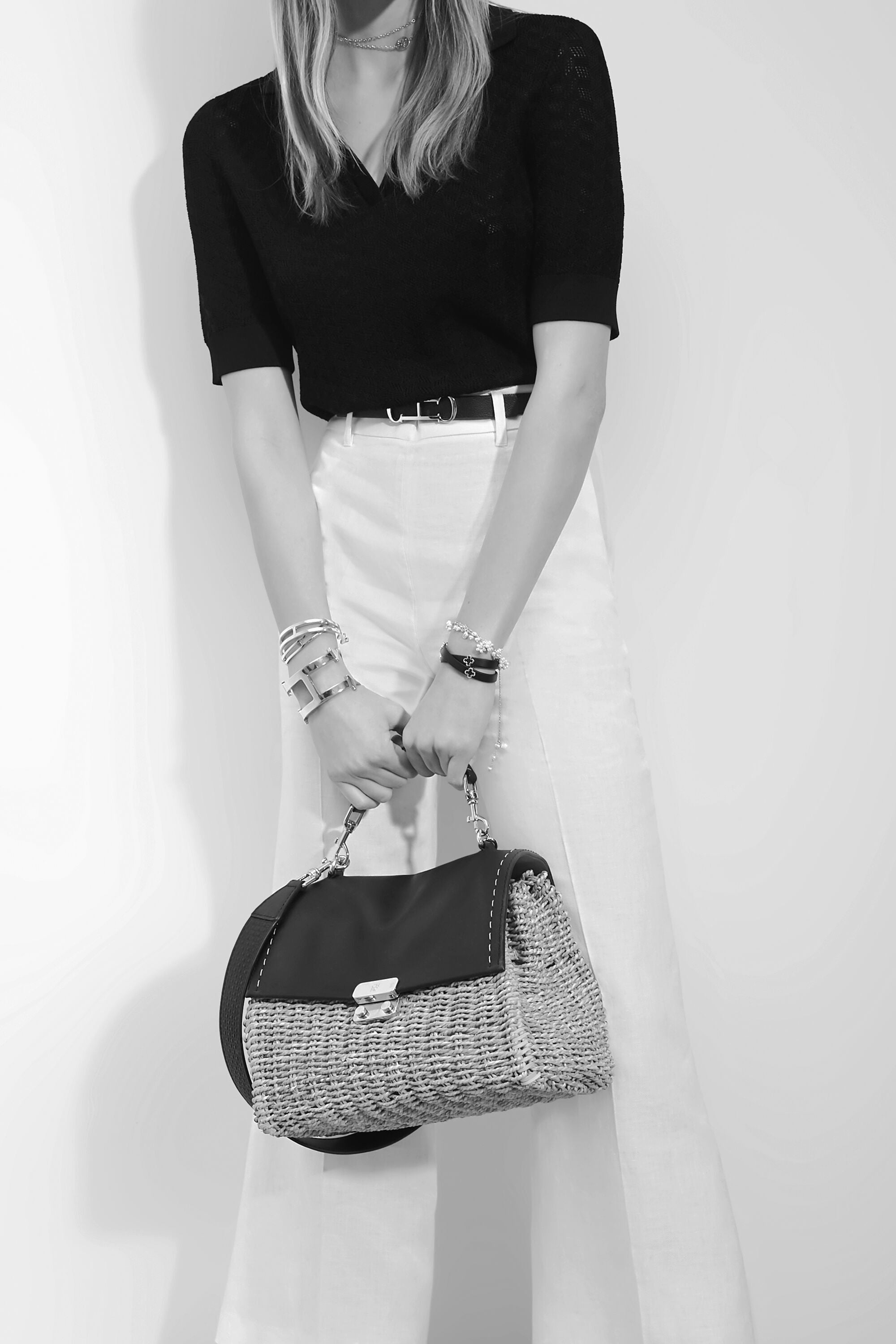 CH Carolina Herrera Black Castanuela Shoulder / Crossbody Double Handbag