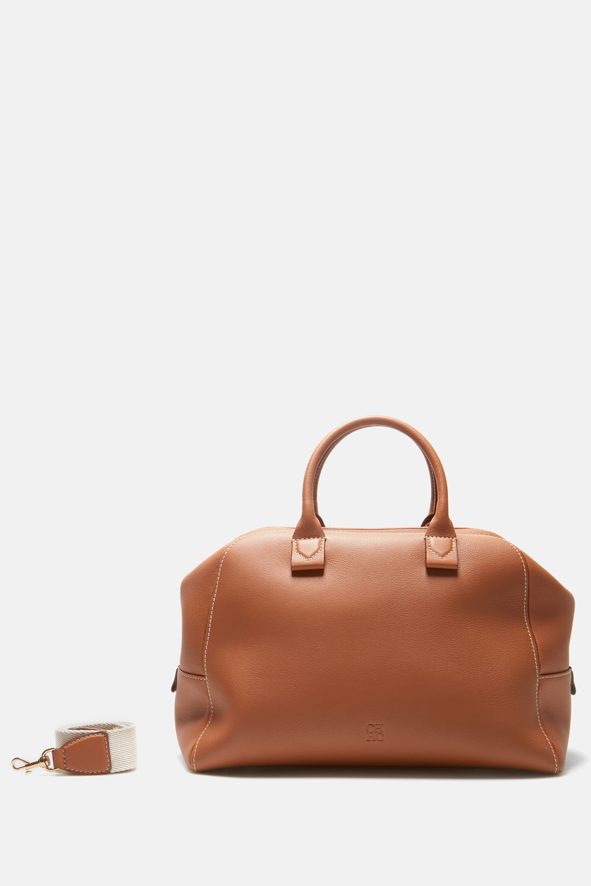 Carolina Herrera Tan Monogram Leather Medium Doma Insignia Shoulder Bag
