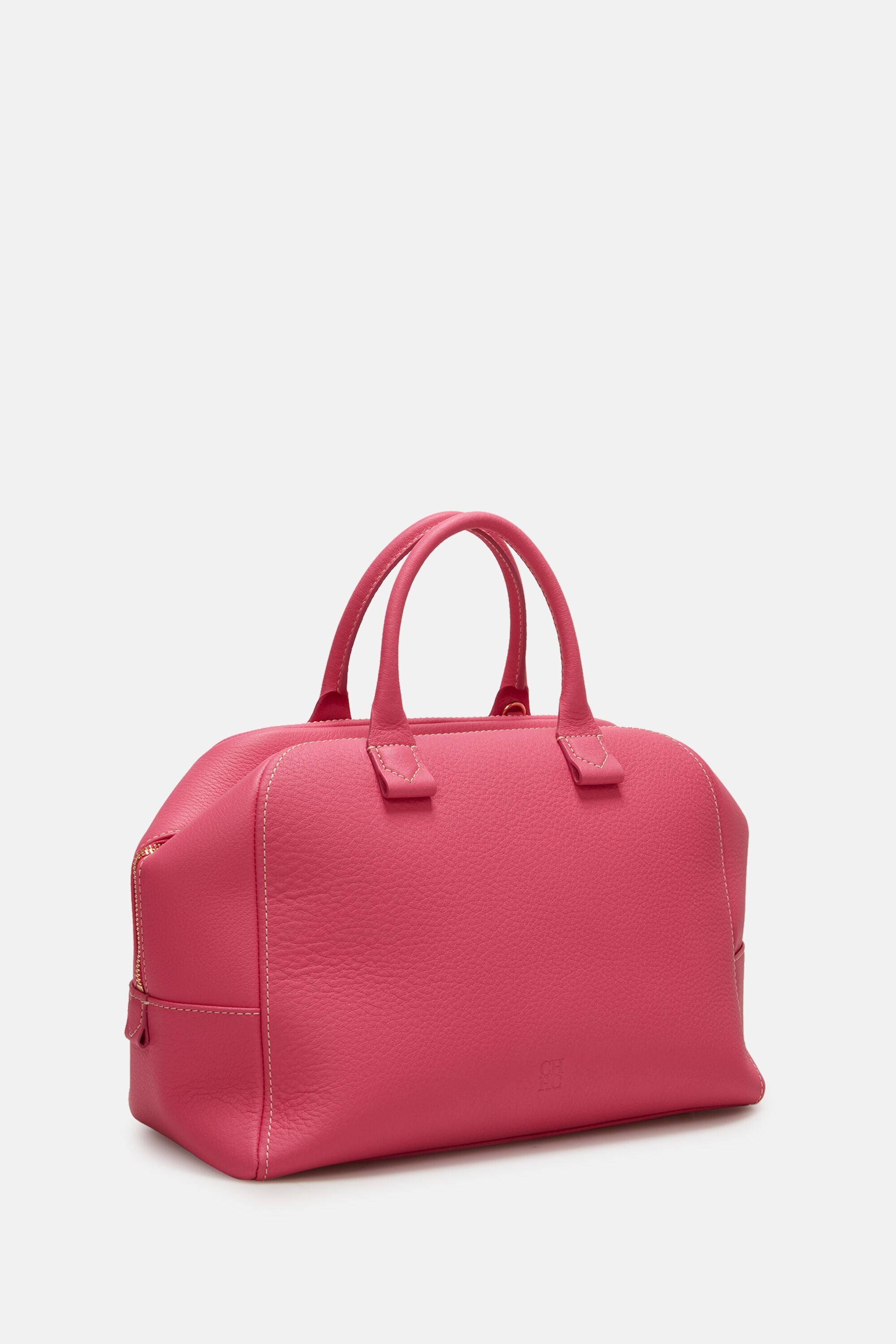 Pearl Studs Pink Leather Barrel bag