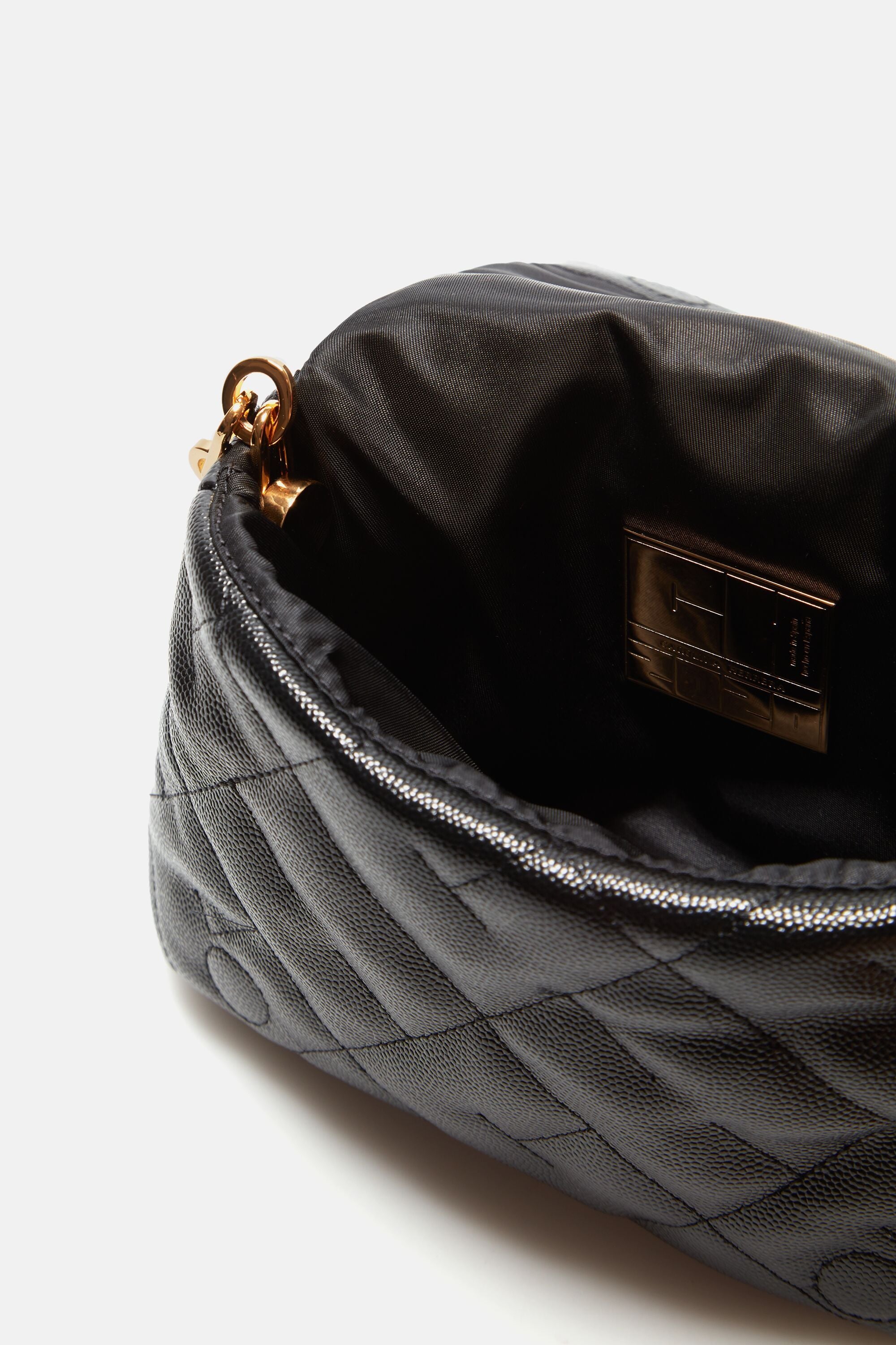 CHANEL CC Logo Soft Quilted Leather Duffle Shoulder Bag Black