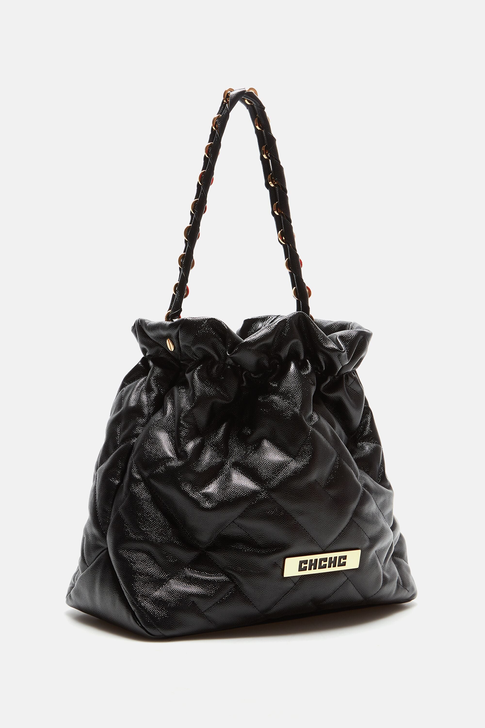 Carolina Herrera Black Stitched Leather Bimba Shoulder Bag CH Carolina  Herrera