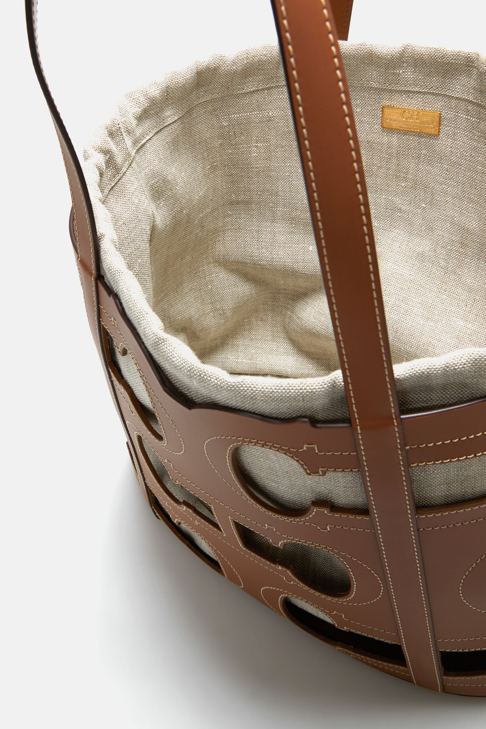 Carolina Herrera Tan Monogram Leather Medium Doma Insignia Shoulder Bag