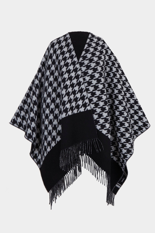 HOUNDSTOOTH MERINO WOOL REVERSIBLE PONCHO