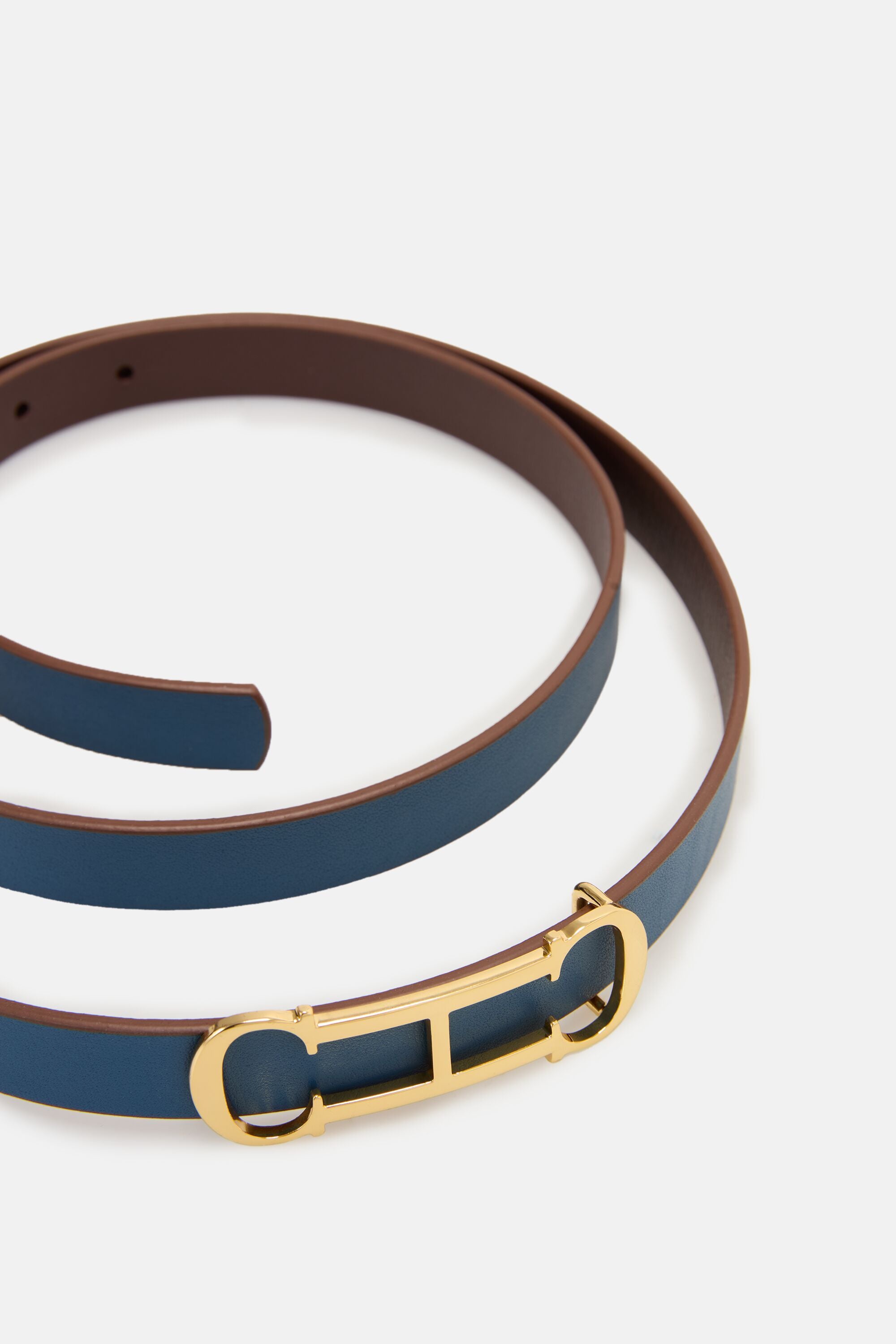 Initials Insignia | Leather Reversible Skinny Belt blue 