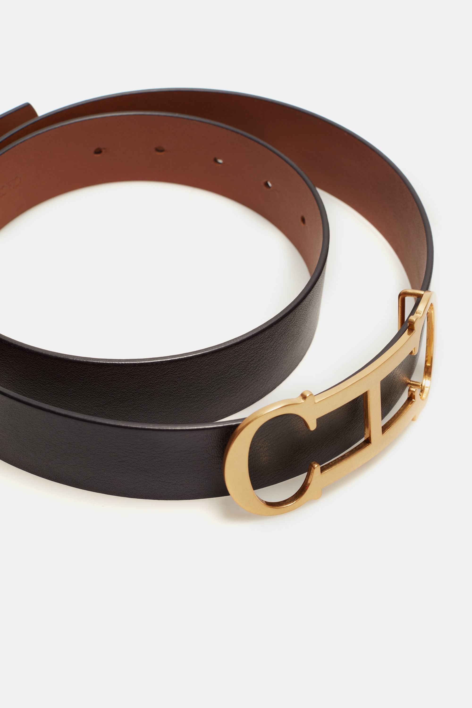 Black Grained Leather and Black Leather Reversible Belt SS24