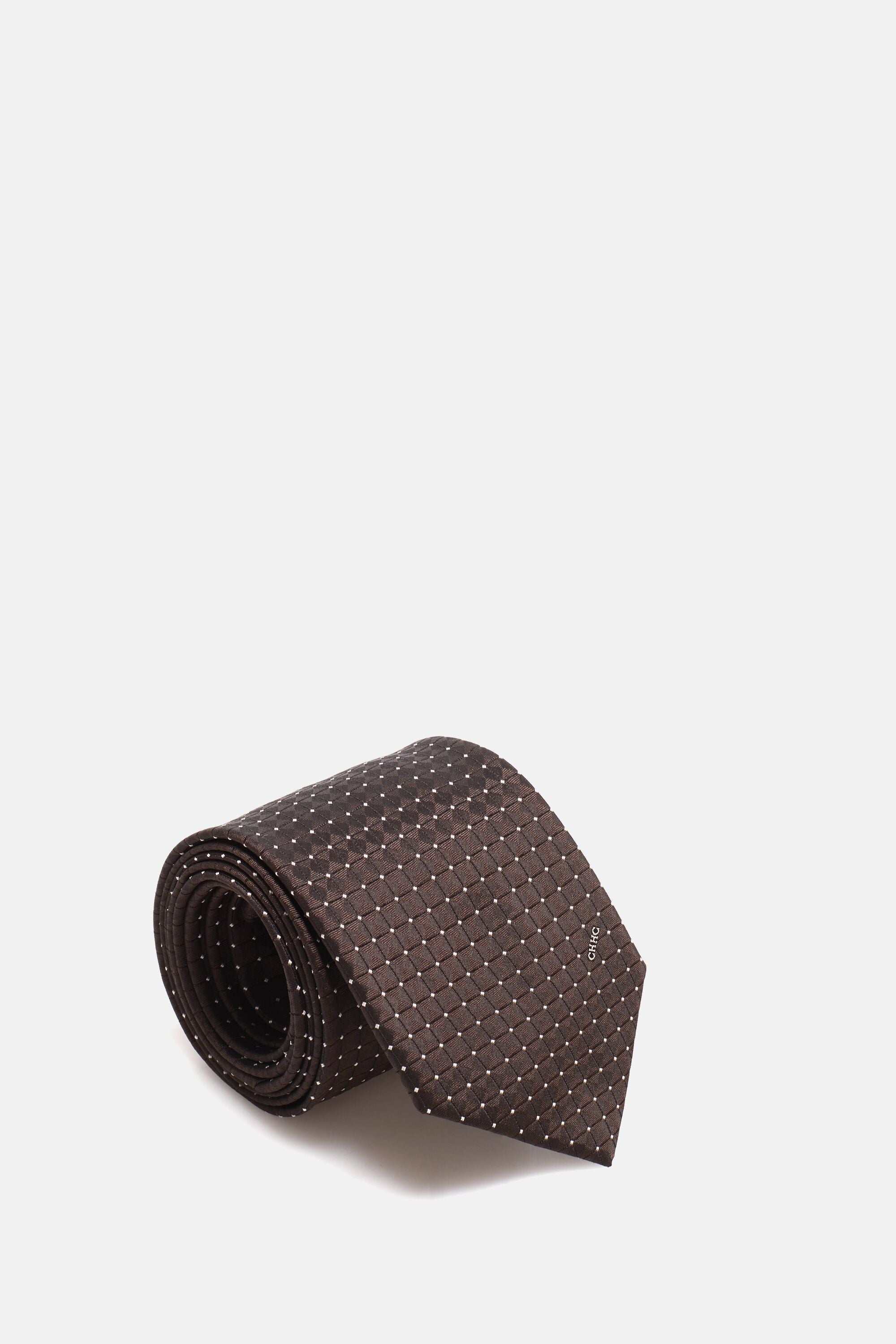 Brown micro-patterned silk tie
