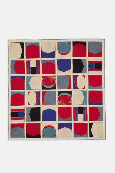 Blasón 90 Silk Scarf - BLUE/RED/BEIGE/BLACK
