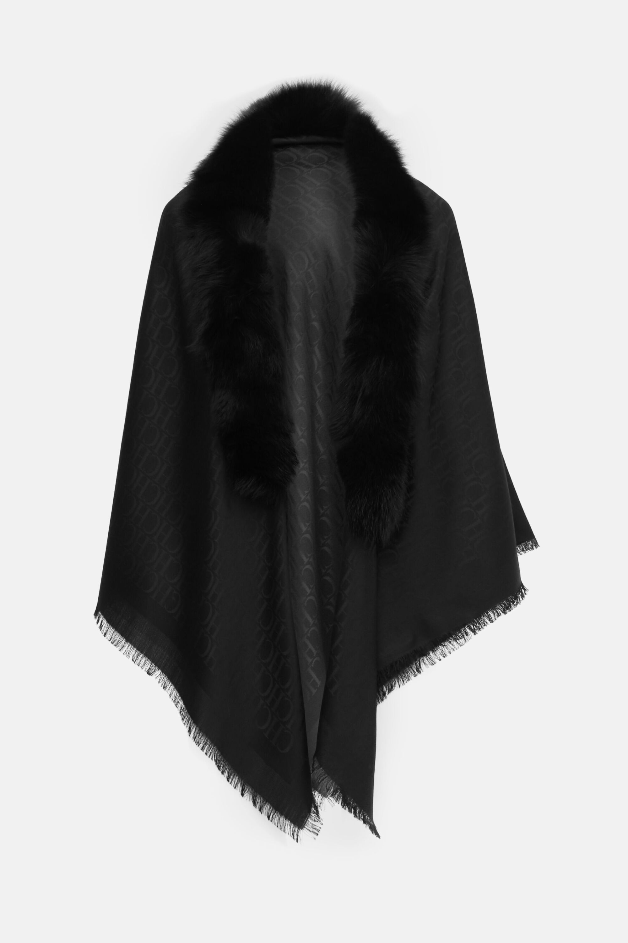 Silk and wool square scarf with fur