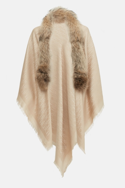 Silk and wool square scarf with fur