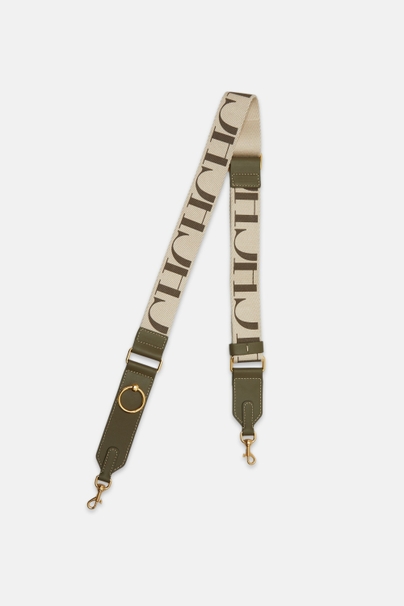 Adjustable leather and grosgain cross body strap - KHAKI