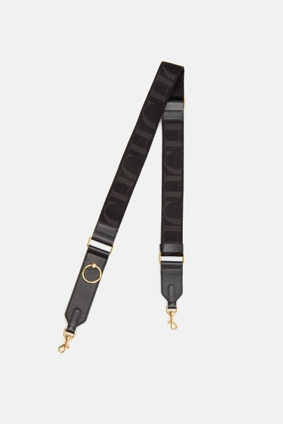 Adjustable leather and grosgain cross body strap - BLACK