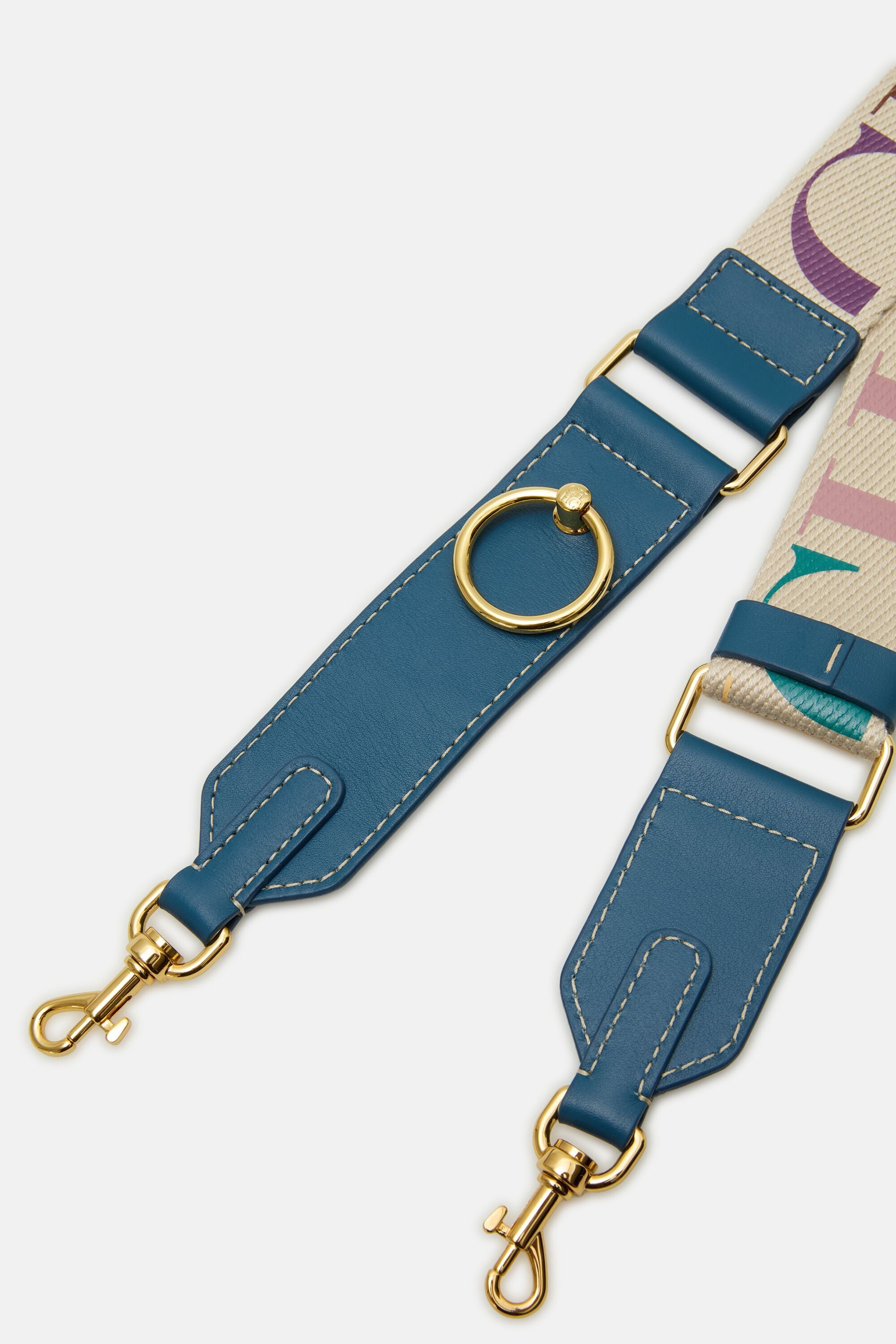 Adjustable Leather and Grosgrain Crossbody Strap blue